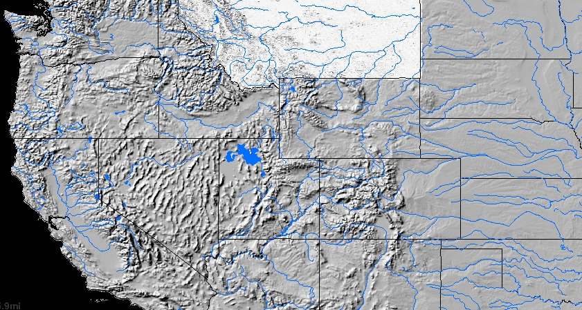 river and terrain map of US